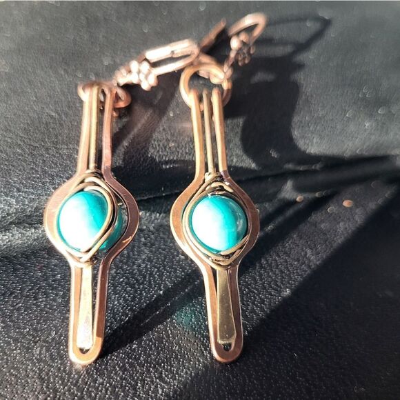 Vintage Free-form Copper? And Bead Leverback Earrings - Picture 3 of 4